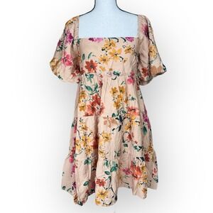 Millibon USA Women's Floral Babydoll Dress Size S Puff Sleeve Tiered Cottagecore